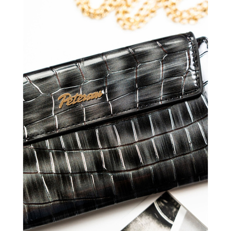 Graue Damen-Geldbörse aus Öko-Leder mit Druckknopfverschluss - Peterson