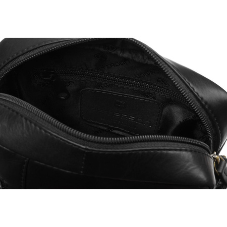 Elegante schwarze Herren-Umhängetasche aus echtem Leder mit äußerer Reißverschlusstasche – Peterson