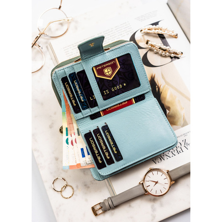 Mittlere Damen Geldbörse aus echtem Leder im Hochformat mit Druckknopf-, Bügel- und Reißverschluss – Peterson