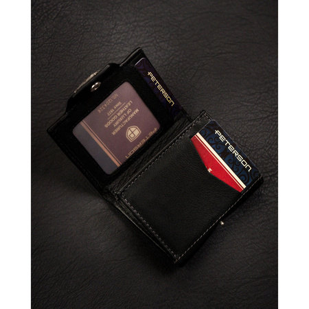 Herren Geldbörse klein hochformat schwarz aus Leder mit Druckknopf – Peterson