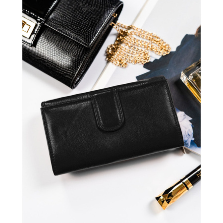 Schwarze Damen Geldbörse aus Leder mit RFID-Schutz – Rovicky