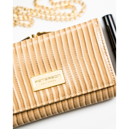 Beige Damen-Geldbörse aus Natur- und Öko-Leder mit gerippter Textur - Peterson