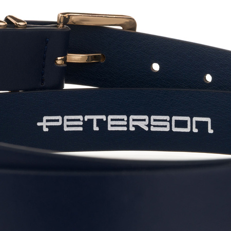 Schmaler Damen-Gürtel aus Öko-Leder in Marineblau mit goldener Schnalle - Peterson