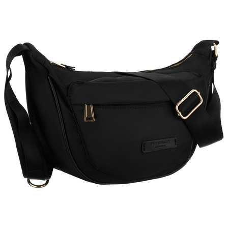 Schwarze Damen-Umhängetasche aus Nylon, aufgehängt an einem verstellbaren Gürtel – Peterson