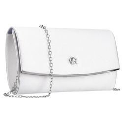 Damen-Clutch aus Leder in Silberfarbe, an einer silbernen Kette hängend - Rovicky