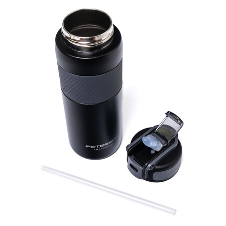 Schwarzer Thermobecher aus Edelstahl mit Silikon-Mundstück – Peterson