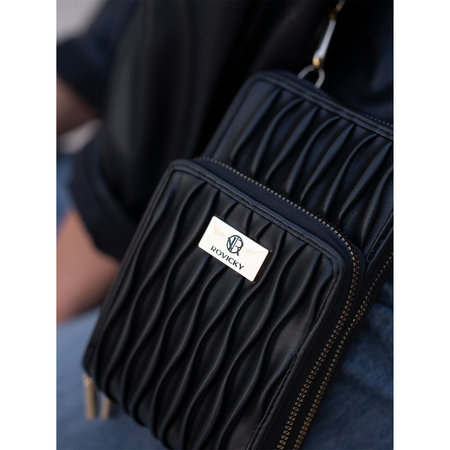 Schwarze Handtasche-Portemonnaie aus Öko-Leder mit modischen Falten vorn – Rovicky