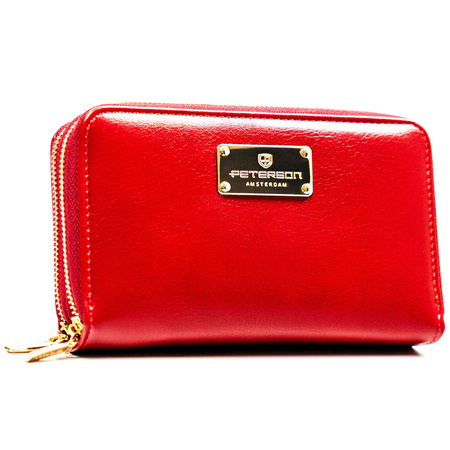 Rote Damen-Geldbörse im Federmäppchen-Stil aus Öko-Leder mit RFID-System – Peterson