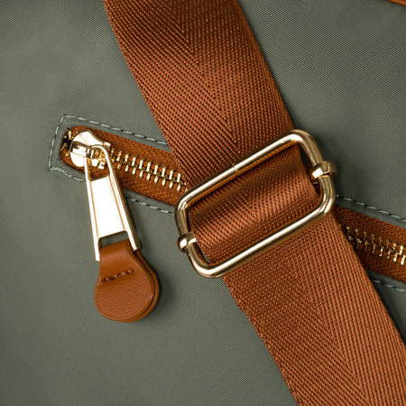 Damen Umhängetasche aus Nylon in Grün-Braun mit Außentasche – Peterson