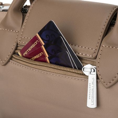 Damen-Umhängetasche aus Polyester in Beige, ein Fach und mit Magnetverschluss – Peterson