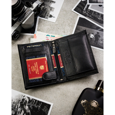 Schwarze Herren Geldbörse aus Leder ohne äußeren Verschluss, in Geschenkbox – Peterson