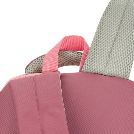 Geräumiger Schulrucksack aus Polyester in Rosa, aufgehängt an verstellbaren Trägern – Peterson