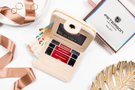 Kleine Damen Geldbörse aus Öko-Leder mit Druckknopf und Reißverschluss – Peterson