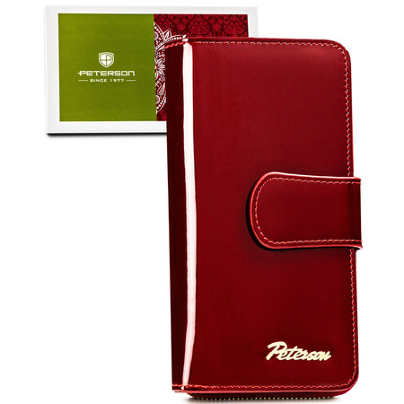 Lackierte, vertikale Damen Geldbörse aus Leder in Rot – Peterson