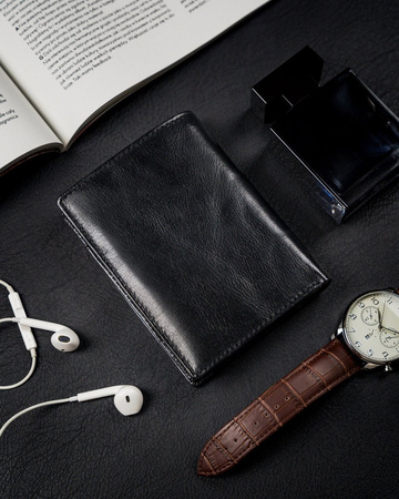 Vertikale Herren Geldbörse aus glänzendem Echtleder ohne Verschluss – Rovicky