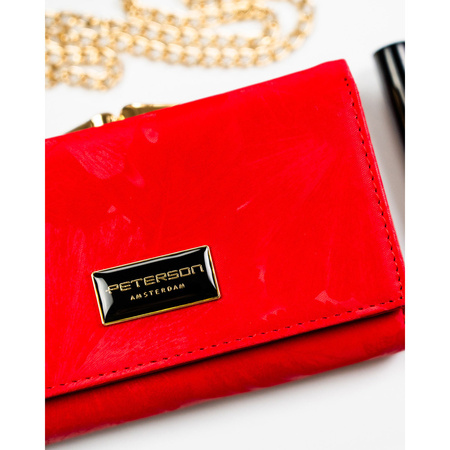 Horizontale, rote Damen-Geldbörse aus Leder und Öko-Leder mit Pflanzenmuster – Peterson