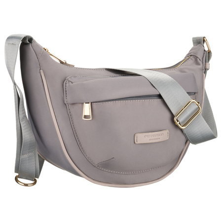 Graue Damen-Handtasche aus Nylon, aufgehängt an einem verstellbaren Gürtel und mit einem Reißverschluss geschlossen - Peterson