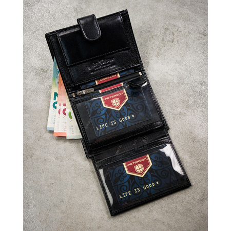 Große, schwarze Herren Geldbörse aus Leder mit Druckknopfverschluss – Peterson