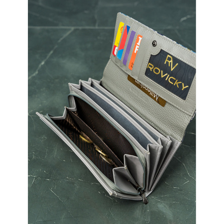 Damen Geldbörse mit Blumenmuster aus echtem und Öko-Leder mit Bügelverschluss und Druckknopf – 4U Cavaldi