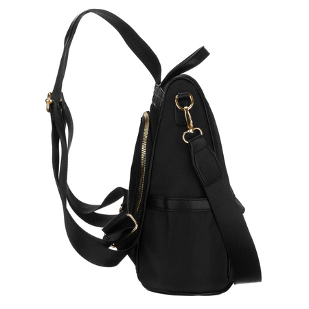 Schwarzer Damen-Rucksack aus Nylon und Öko-Leder, aufgehängt an verstellbaren Trägern - Peterson