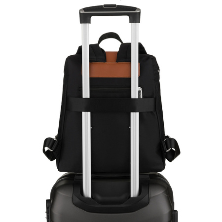 Schwarz-brauner Damen-Rucksack aus Polyester mit Kofferhalter – Peterson