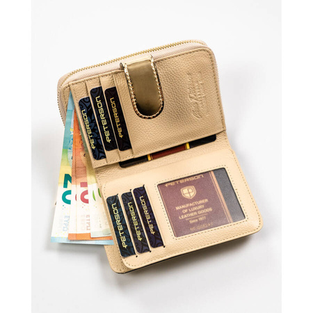 Elegante, kleine Damen Geldbörse in Gold aus echtem Leder – Peterson