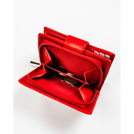 Elegante rote Damen Geldbörse mit Druckknopf aus echtem Leder – Rovicky