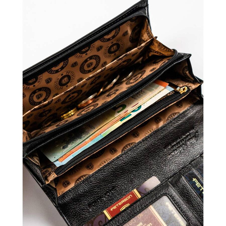 Große Damen Geldbörse aus Leder in Schwarz mit Druckknopfverschluss – Peterson