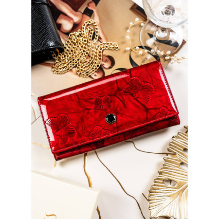 Rote lackierte Damen Geldbörse mit Schmetterlingsmotiv für Karten – Peterson