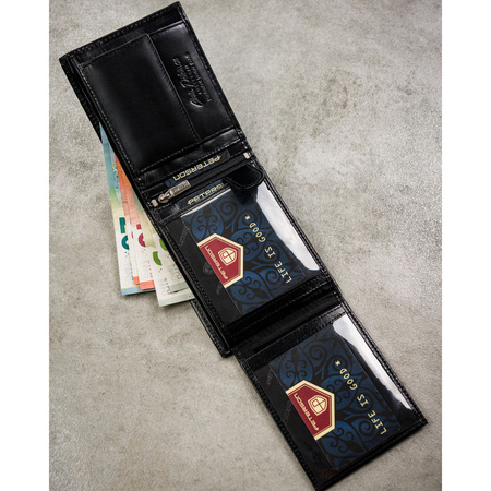 Elegante Herren Geldbörse aus schwarzem Leder ohne äußeren Verschluss – Peterson