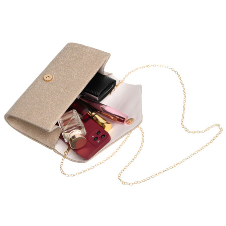 Goldene Damen Clutch mit Fischgrätmuster, Kettenträger und Magnetverschluss – Rovicky