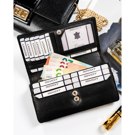 Schwarze Damen Geldbörse aus Leder passend für Fahrzeugschein – Rovicky
