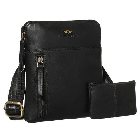 Schwarze Herren‑Umhängetasche aus echtem Leder, einkammerig, mit Reißverschluss – Peterson