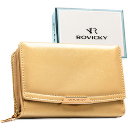 Mittelgroße Damen-Geldbörse aus Öko-Leder, dunkelbeige, mit Platz für Fahrzeugschein - Rovicky