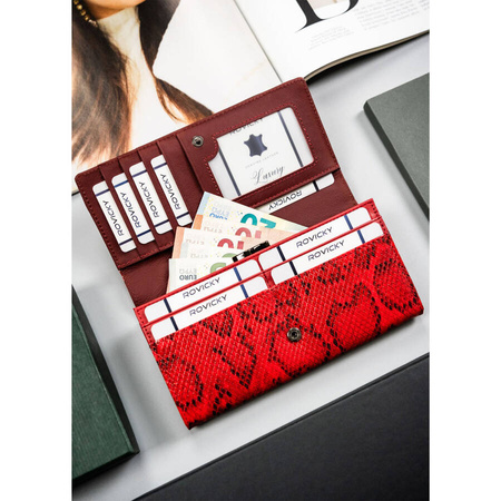 Rote Damen Geldbörse mit Druckknopf und Schlangenmuster – Cavaldi