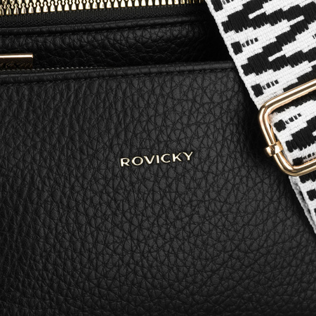 Schwarze Damen-Umhängetasche aus Öko-Leder, aufgehängt an einem verstellbaren Gürtel – Rovicky