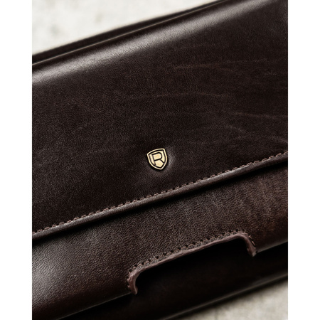 Zweifach unterteilte Herren-Handgelenktasche aus Leder in Braun mit Reißverschluss – Rovicky