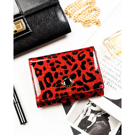 Rote Damen-Geldbörse aus Öko-Leder und Naturleder mit Fleckenmuster - Peterson