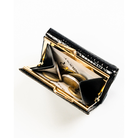 Kleine, schwarze Damen-Geldbörse aus Naturleder mit RFID-System - Rovicky