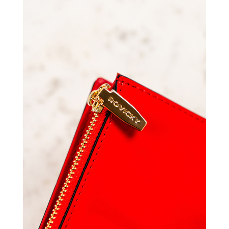 Große Damen-Geldbörse aus Öko-Leder in Rot mit Reißverschluss und Druckknopfverschluss - Rovicky