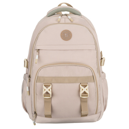 Beiger, modischer Schulrucksack aus Polyester, aufgehängt an verstellbaren Schultergurten – Peterson