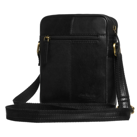 Elegante schwarze Herren-Umhängetasche aus echtem Leder mit äußerer Reißverschlusstasche – Peterson