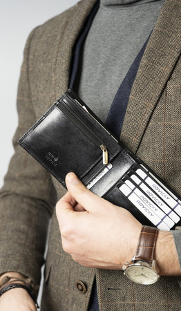 Herren Geldbörse Querformat mit roter Naht aus Glattleder – Rovicky