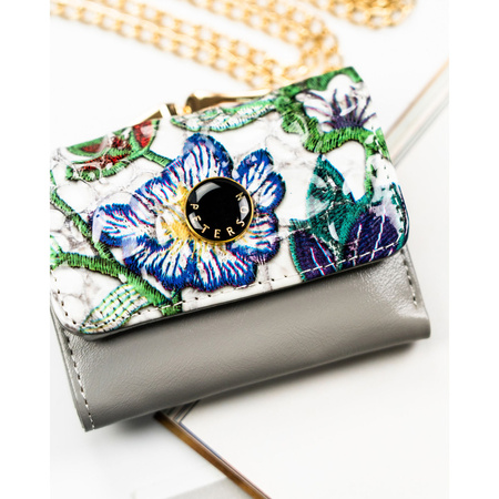 Mehrfarbige Damen Minigeldbörse aus Leder mit Blumenmuster, Bügel- und Druckknopfverschluss – Peterson