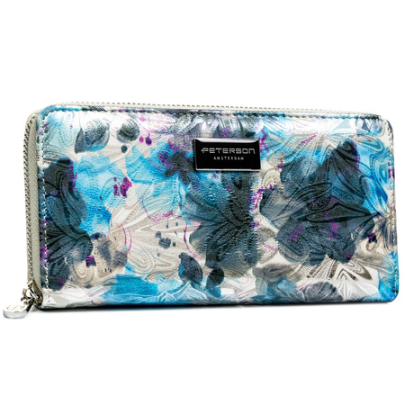 Damen-Geldbörse im Federmäppchen-Stil mit Blumenmuster und Reißverschluss – Peterson