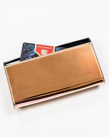 Große, horizontale Damen Geldbörse in Schwarz-Gold mit Druckknopfverschluss – Peterson