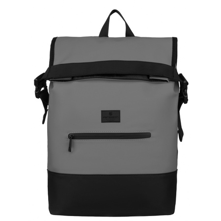 Grauer Sport-Rolltop-Rucksack mit verstärktem Boden und Tragegriff – Peterson