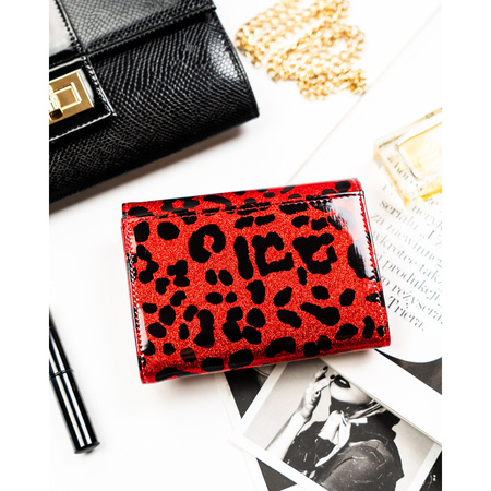 Rote Damen-Geldbörse aus Öko-Leder und Naturleder mit Fleckenmuster - Peterson