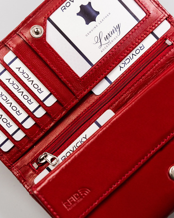 Damen Geldbörse aus Leder, waagerecht, mit Druckknopf – Rovicky