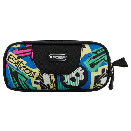 Schuletui aus Polyester mit einem Graffiti-Imitatmuster, das mit Reißverschlüssen geschlossen wird - Peterson